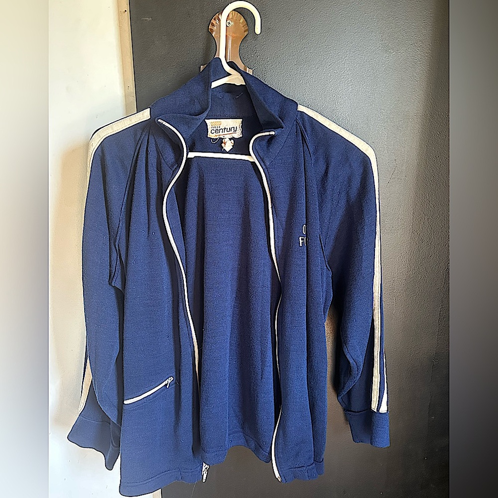 Vintage 70s/80s Blue White Striped  Zippered Sweatshirt Size M/L